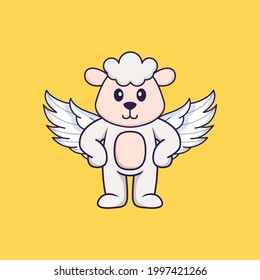 Cute sheep using wings. Animal cartoon concept isolated. Can used for t-shirt, greeting card, invitation card or mascot.