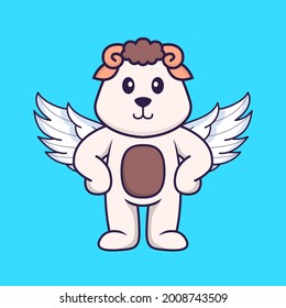 Cortar ovejas usando alas. El concepto de caricatura animal aislado. Puede usarse para camisetas, tarjetas de felicitación, tarjetas de invitación o mascota.
