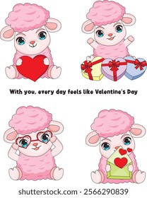 Cute Sheep Valentine Cartoon Vector Group