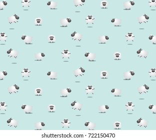 Cute Sheep Vector Background.Funny Sheep Pattern in Blue Background