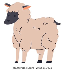 Cute sheep vector cartoon farm animal illustration isolated on a white background.