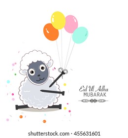 Cute Schafe, Vektorgrafik. Farbiger Ballon. Islamisches Festival der Opfer, Eid-Al-Adha feierliche Grußkarte