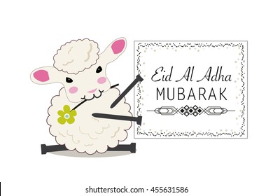 Cute sheep vector illustration. Islamic festival of sacrifice, eid al adha celebration greeting card vector illustration