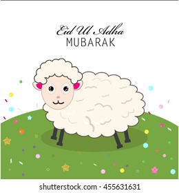 Cute sheep vector illustration. Islamic festival of sacrifice, eid ul adha celebration greeting card