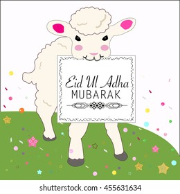 Cute sheep vector illustration. Islamic festival of sacrifice, eid al adha celebration greeting card