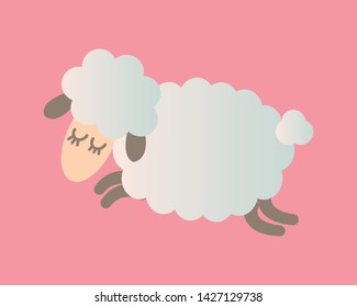Cute sheep. Vector illustration in pastel colors on a pink background.