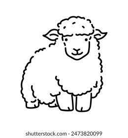 Cute sheep vector line art illustration isolated on white background. Minimalist illustration for t-shirts, jackets, hoodies, stickers, etc.