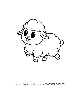 cute sheep walking cartoon coloring book