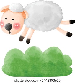 Cute sheep watercolor hand painted character. 