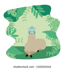 cute sheep wild animal with hat