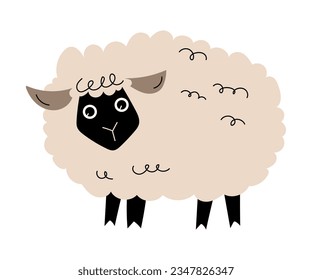 Cute Sheep with Wooly Coat as Farm Animal Vector Illustration