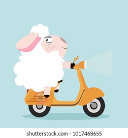 cute sheep with yellow scooter