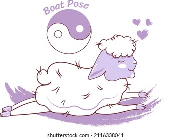 Corta oveja en la pose de yoga. Caricatura divertida vectorial de cordero aislado en un fondo.