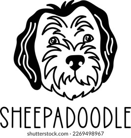 Cara de oveja. Icono de cabeza de perro. Ilustración vectorial aislada dibujada a mano en estilo doodle sobre fondo blanco