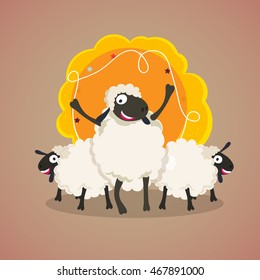 Cute Sheeps with blank frame for Muslim Community, Festival of Sacrifice, Eid-Al-Adha Celebration.