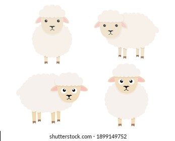 Cute sheeps character set. Cartoon farm animals collection. Vector illsutration isolated on white
