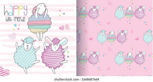 Cute Sheeps Happy with Friends