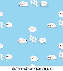 Cute sheeps jumping with the fence pattern