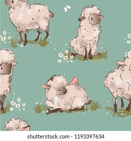 cute sheeps seamless pattern