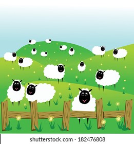 cute sheep/SHEEPY/Cute sheep in a fun background. There is room for type in the sky