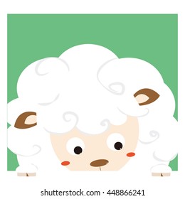 Cute sheep.Vector cartoon illustration.Vector illustration of animal.Can be used like greeting or postal card.Children's subjects.Cute animal sticker for children.