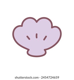 Cute shell icon. Hand drawn illustration of a purple sea shell isolated on a white background. Kawaii sticker. Vector 10 EPS.