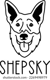 Cute shepsky face. Dog head icon. Hand drawn isolated vector illustration in doodle style on white background