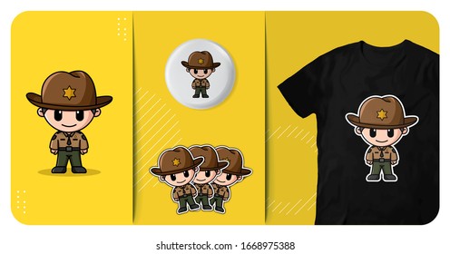 cute sheriff logo character mascot t shirt badge and sticker design