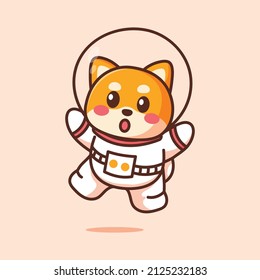 cute shiba astronaut vector template