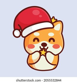 cute shiba dog with christmas hat