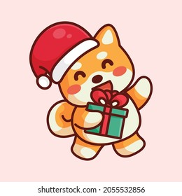 cute shiba dog with christmas hat