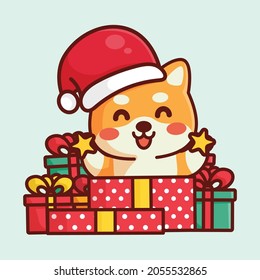 cute shiba dog with christmas hat