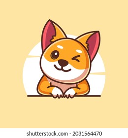 cute shiba dog mascot illustration character vector icon. flat cartoon concept