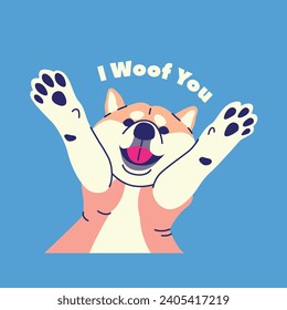 CUTE SHIBA DOG RAISED BY PERSON'S HAND VECTOR DESIGN