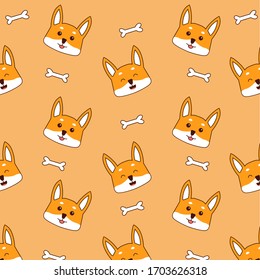 Cute Shiba dog seamless pattern. Happy, cartoon. Seamless vector kawaii pattern kawaii with dogs of Shiba inu. 