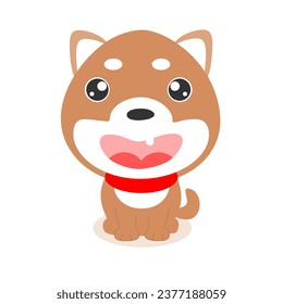 Cute Shiba dog smiling with gaping teeth on white background. Illustration. Vector