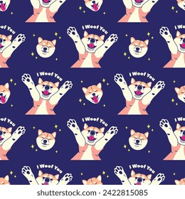 CUTE SHIBA DOG IS SMILING SEAMLESS PATTERN