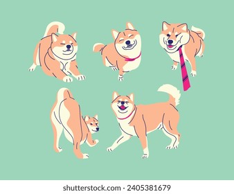 CUTE SHIBA DOG VECTOR COLLECTION SET