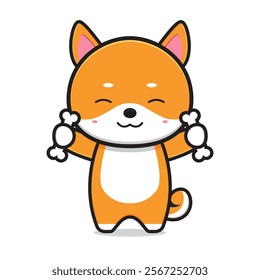 Cute shiba holding bone character cartoon icon illustration. Design isolated flat cartoon style