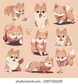 Shiba chiba inu en 9 poses diferentes