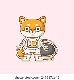 Cute shiba inu astronauta animal kawaii chibi personaje mascota ilustración contorno estilo diseño conjunto