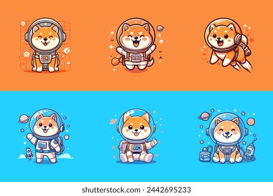 Cute Shiba Inu astronaut with a happy expression collection