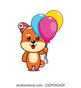 cute shiba inu with balloon cartoon vector illustration.