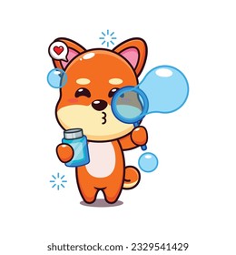 cute shiba inu blowing bubbles cartoon vector illustration.