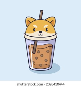 Cute shiba inu boba tea illustration