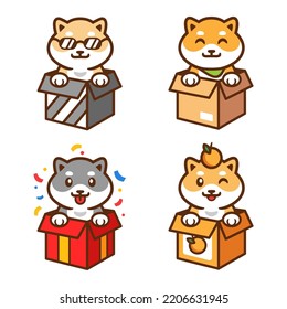 Cute Shiba Inu In The Box Vector Set 