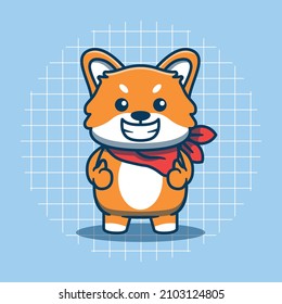 Cute Shiba Inu Cartoon Charakter mit Daumen nach oben Pose. Vektorgrafik eines Tieres. Ideal für Aufkleber, Logos, Symbole und mehr. Alleinstehend süßes Hundekonzept.