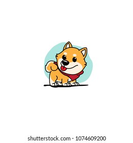 Cute shiba inu cartoon with red scarf icon, logo design, vector illustration