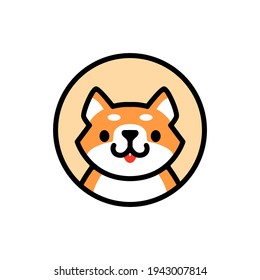 cute shiba inu cartoon round circle emblem logo vector icon illustration