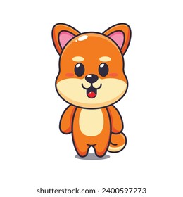 Cute shiba inu cartoon vector illustration. 
Vector cartoon Illustration suitable for poster, brochure, web, mascot, sticker, logo and icon.